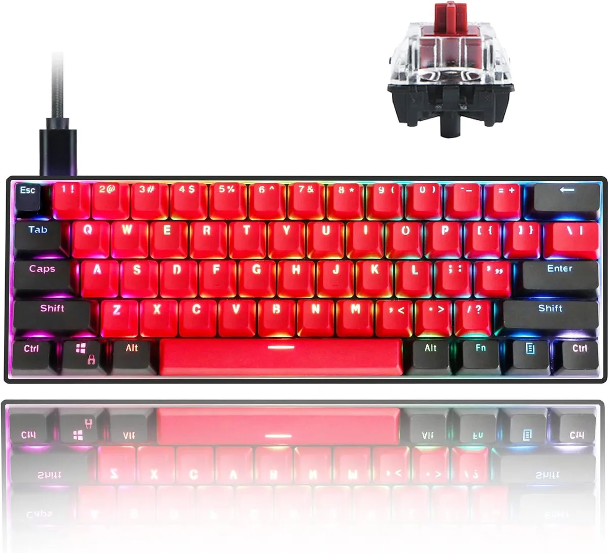 TUKO TUKO SK61 60% Gaming Keyboard Gateron Optical Red Milan — product photo