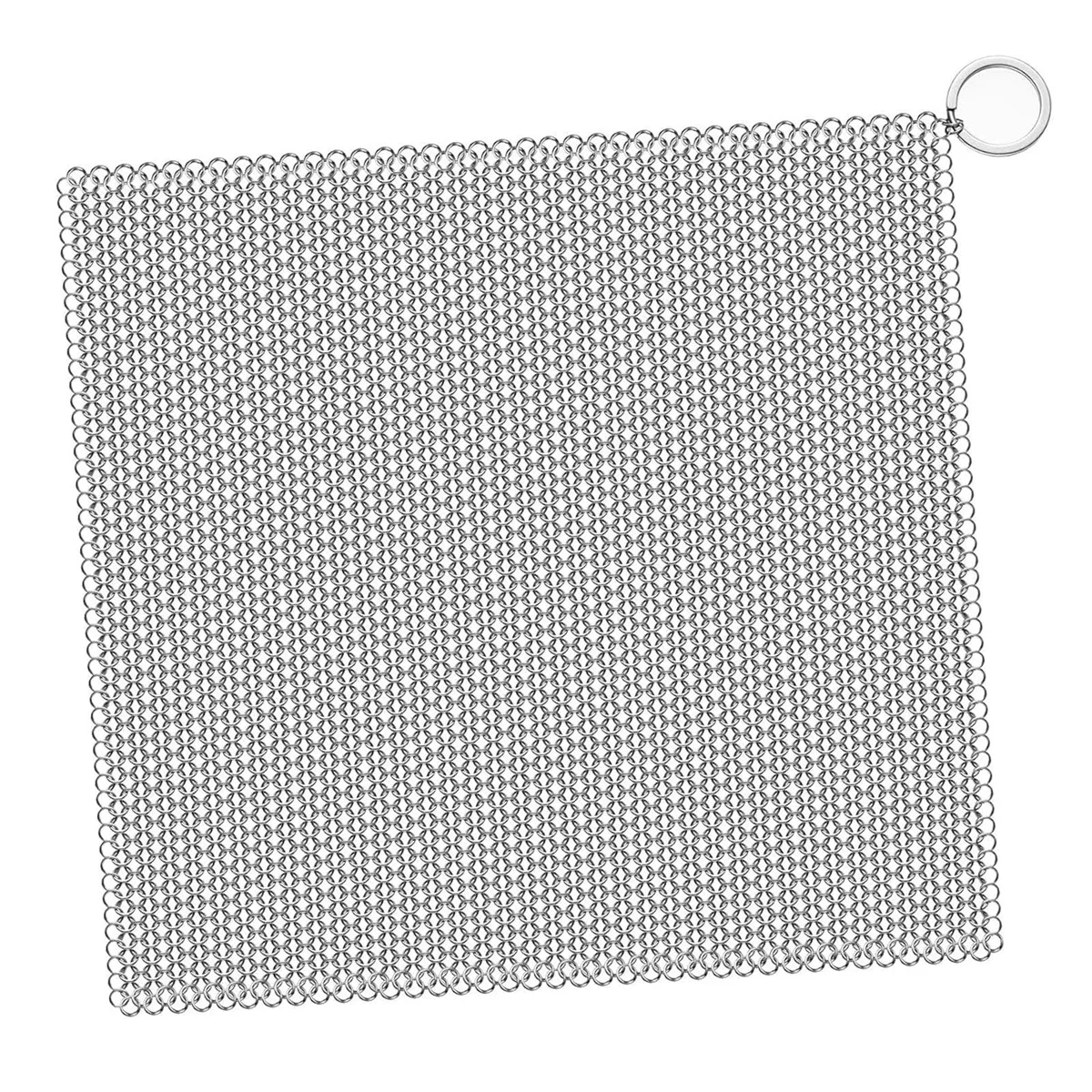 Small square of black 316L stainless steel chainmail with a hanging ring
