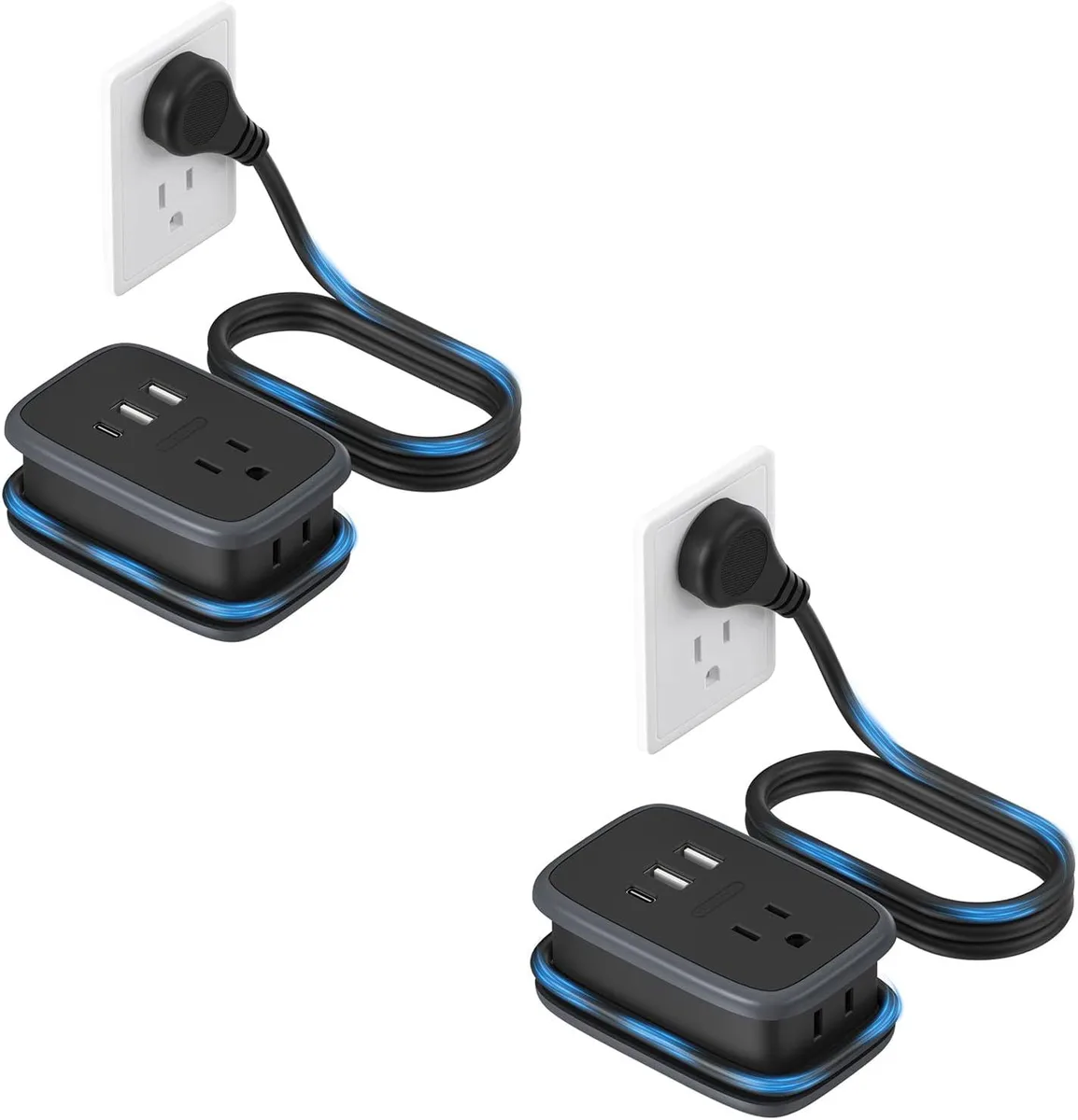 NTONPOWER NTONPOWER 2-Pack USB-C Travel Power Strip 3ft Cord 2 Outlets 3 USB 1382°F Fireproof — product photo