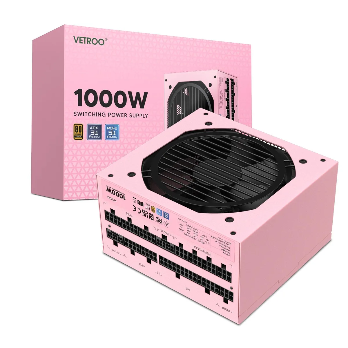 Vetroo Vetroo 1000W Pink Power Supply ATX 3.1 Dual PCIe 5.1 80 Plus Gold Full Modular — product photo