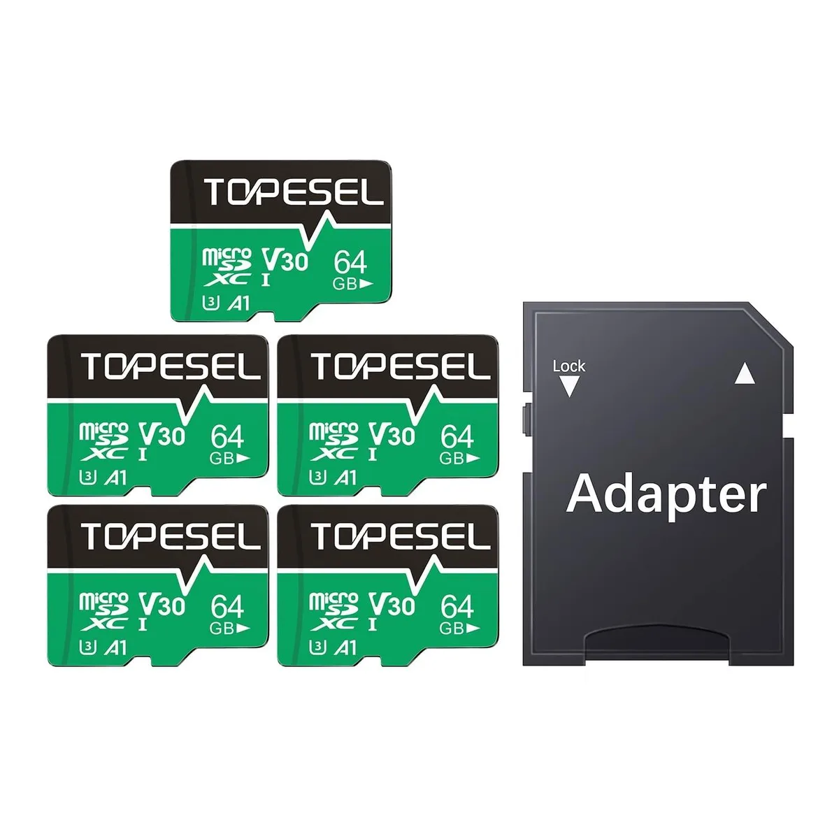 V2 Technologies V2 Technologies 2 in 1 accessory 64GB microSDXC 5-pack UHS-I 90MB/s — product photo