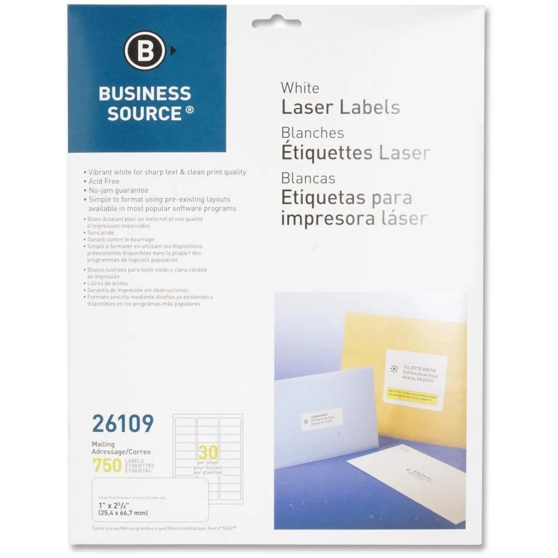 Business Source Business Source 26109 White Laser Labels 750 Pack — vörumynd