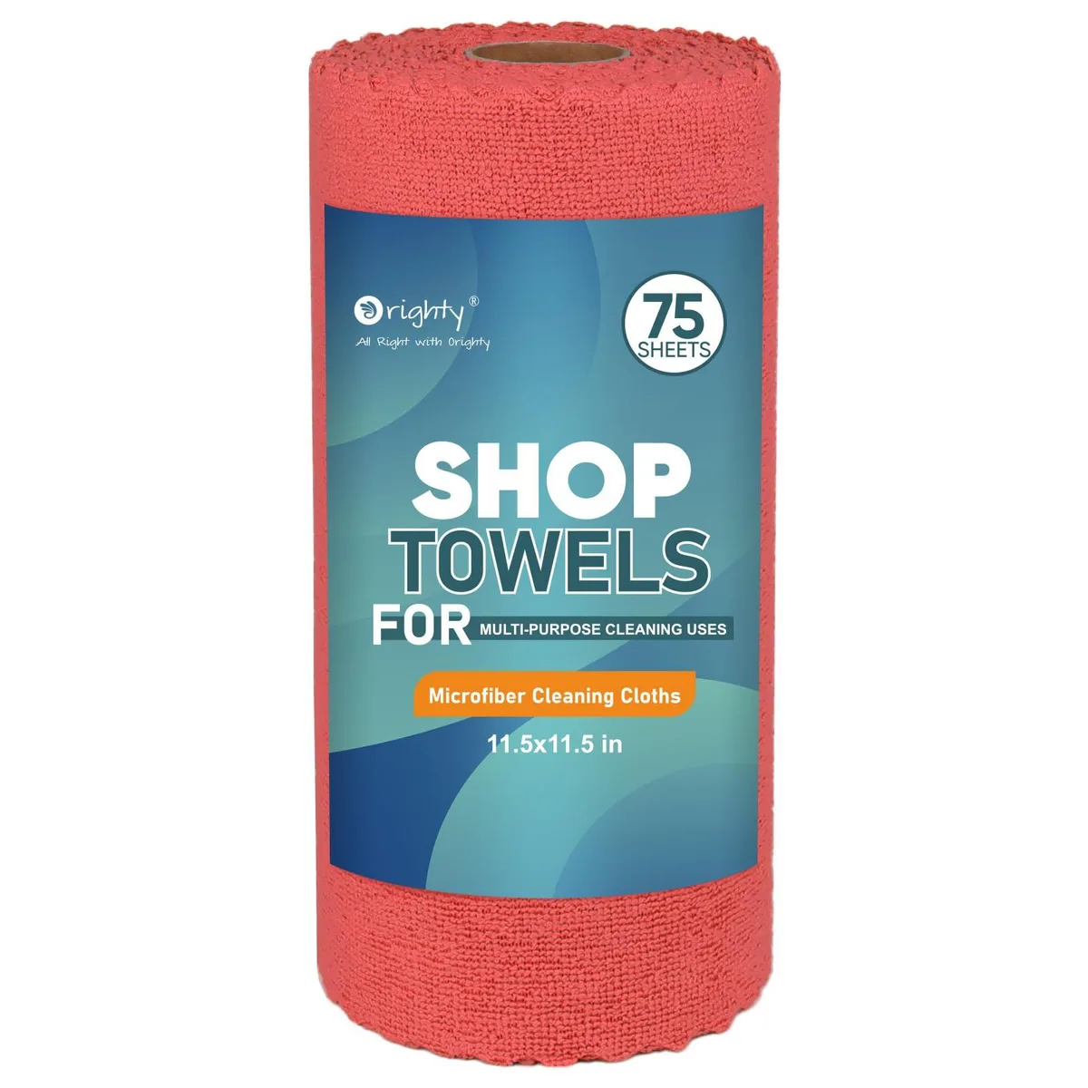 Roll of 75 red microfiber sheets, 11.5 inch square, tear-off design