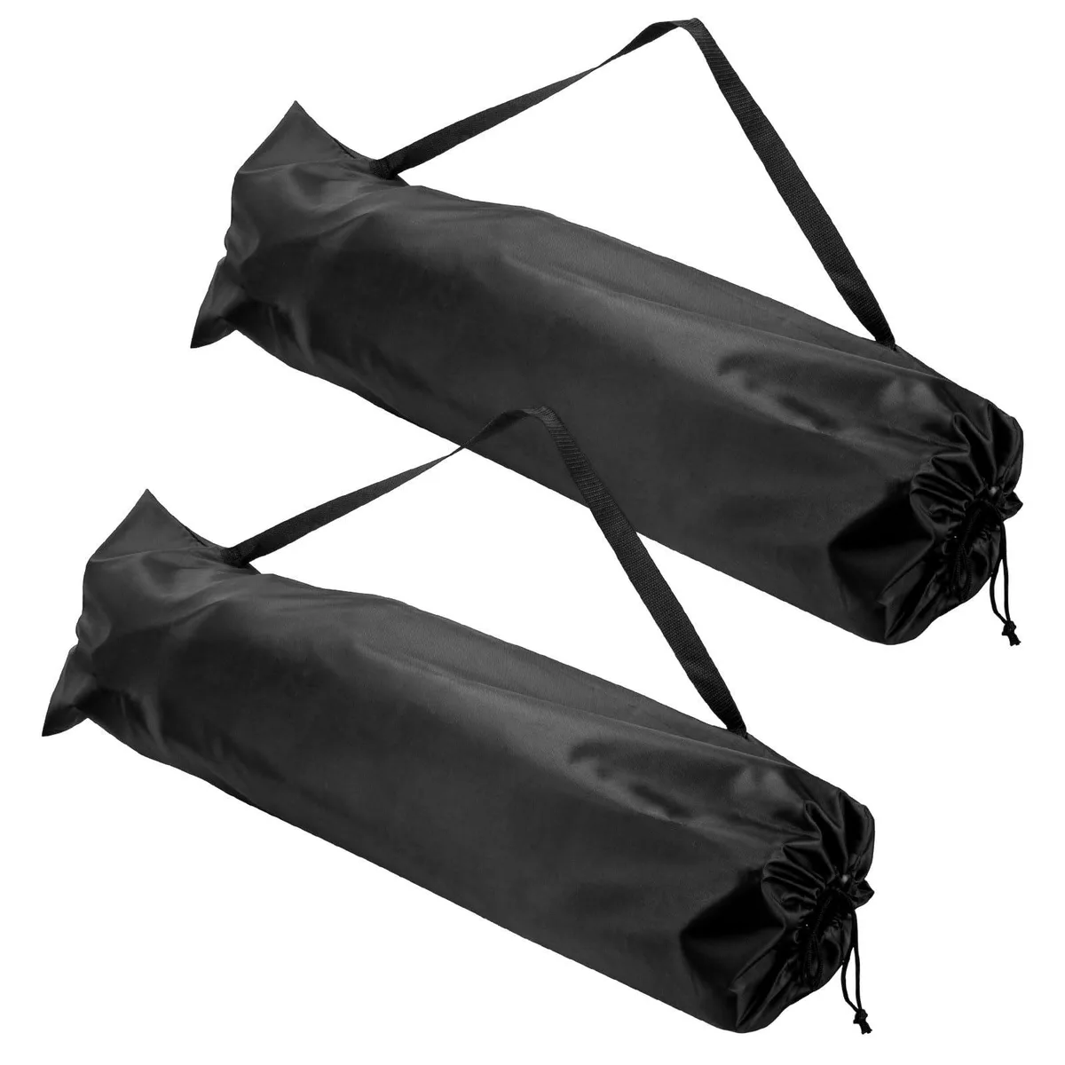 Two black nylon backpack-style chair bags with zipper closures and drawstring tops