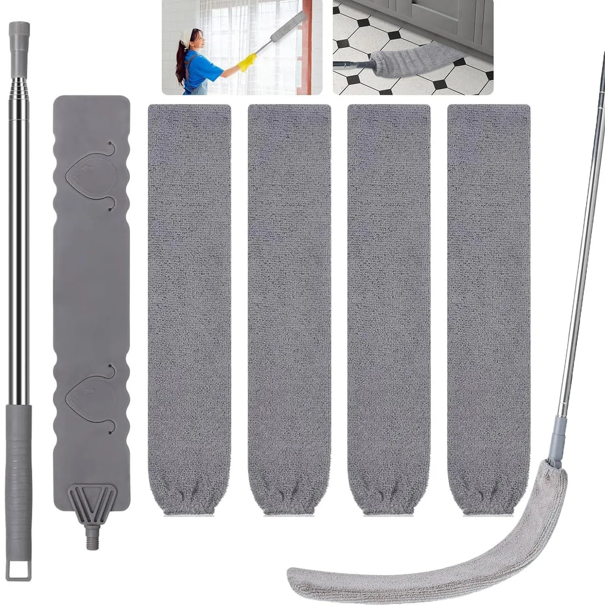  Foetifeu Microfiber Gap Duster with 4 Cloths, 180° Bendable Head, Extendable Pole — product photo
