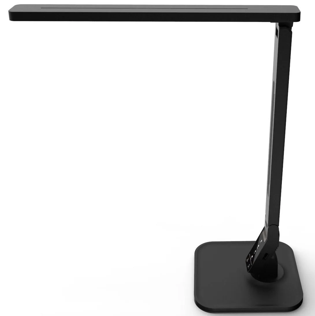 Piano black LED desk lamp with white shade and touch controls