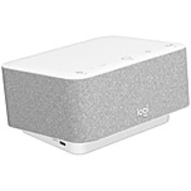 Compact grey docking station with fabric top and front controls