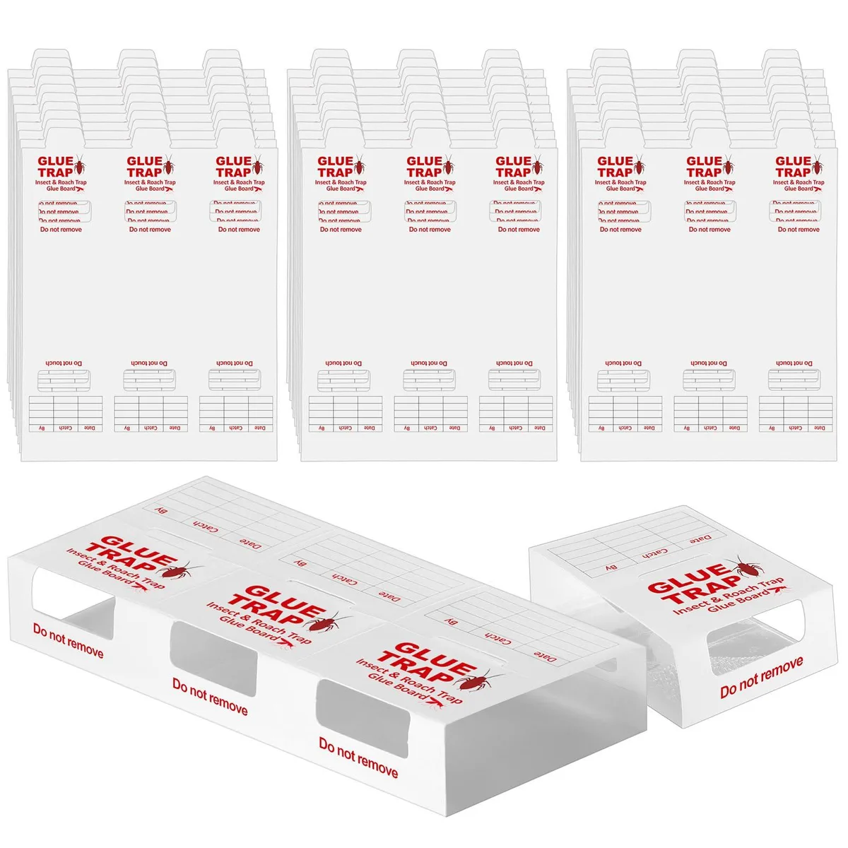 Rectangular glue trap sheets with perforated sections, white adhesive surface, 50 sheets forming 150 individual traps