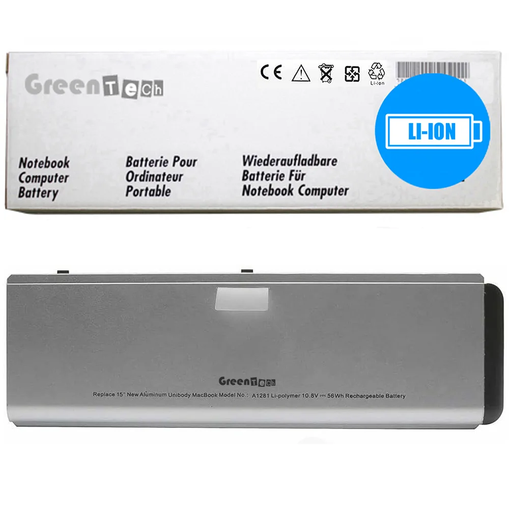 GreenTechLLC GreenTechLLC A1281 MB772LL/A laptop battery 58WHR 10.8V 5370mAh 6-cell silver — product photo