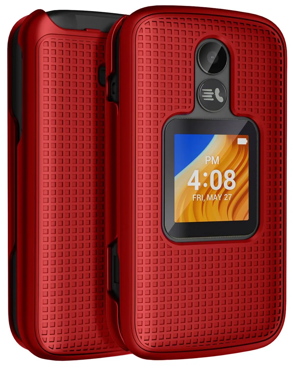 Nakedcellphone Nakedcellphone Grid Textured Hard Shell Case Red for Alcatel TCL Flip 2 (T408DL) — product photo