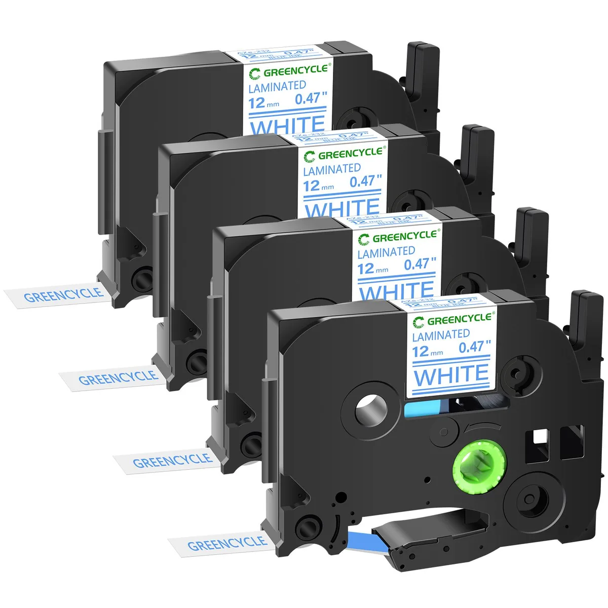 GREENCYCLE GREENCYCLE TZe-233 12mm Blue on White Laminated Tape 4 Pack — product photo