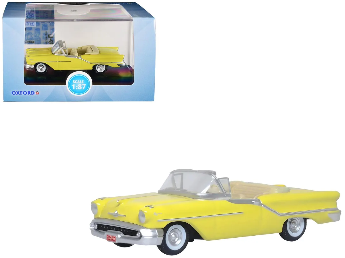Oxford Diecast Oxford Diecast 1957 Oldsmobile 88 Convertible Coronado Yellow 1/87 HO Scale Hobby Collectible — product photo