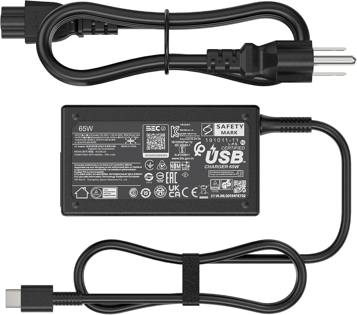 FLEANE FLEANE 65W USB-C Laptop Charger 20V 3.25A HP EliteBook x360 1040 630 745 835 840 G9 — product photo