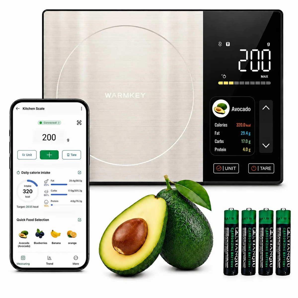  WARMKEY 2 Smart Nutrition Food Scale Champagne 11lb 24 Nutrients — product photo