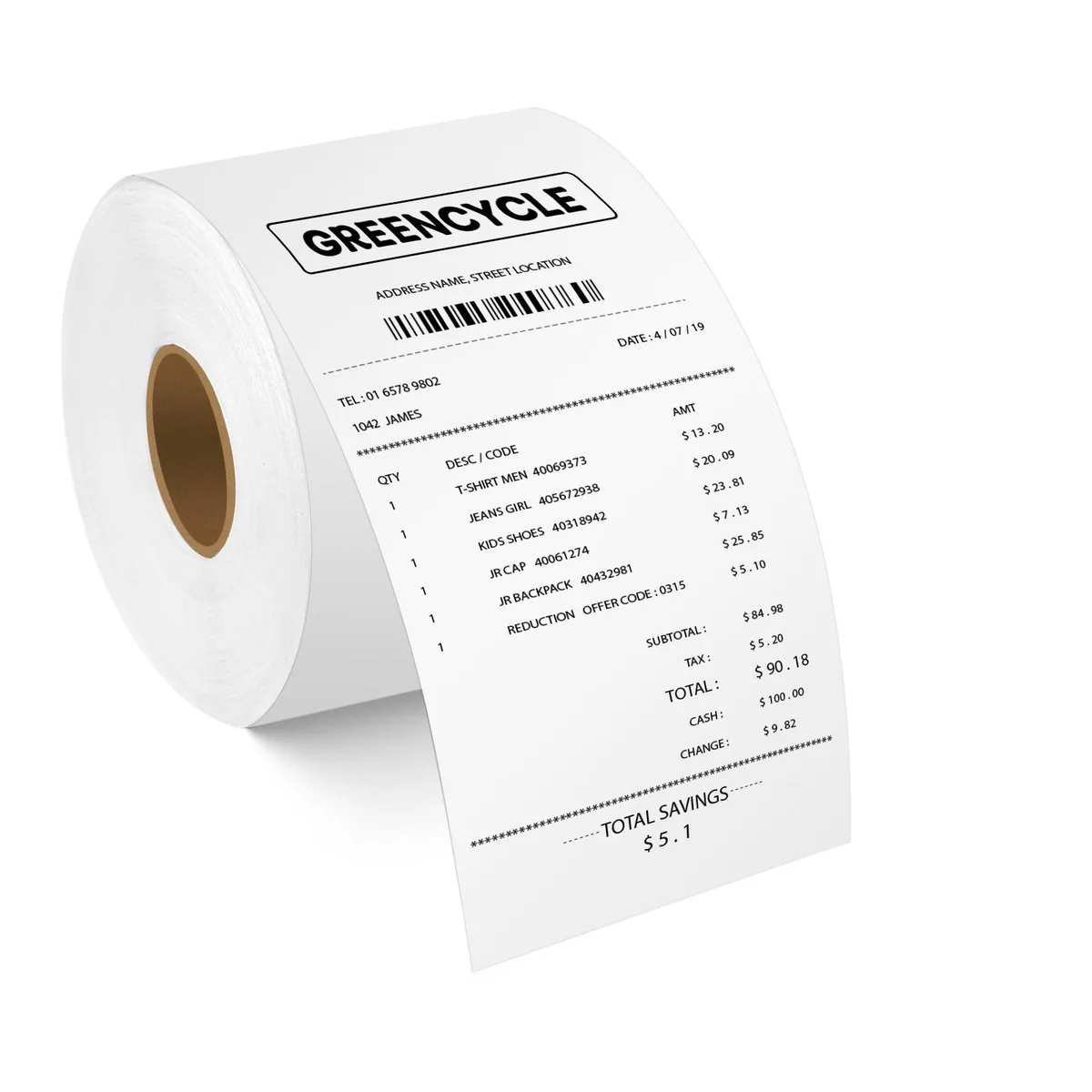 GREENCYCLE GREENCYCLE DM-30270 57mm x 76m White Continuous Receipt Labels — product photo