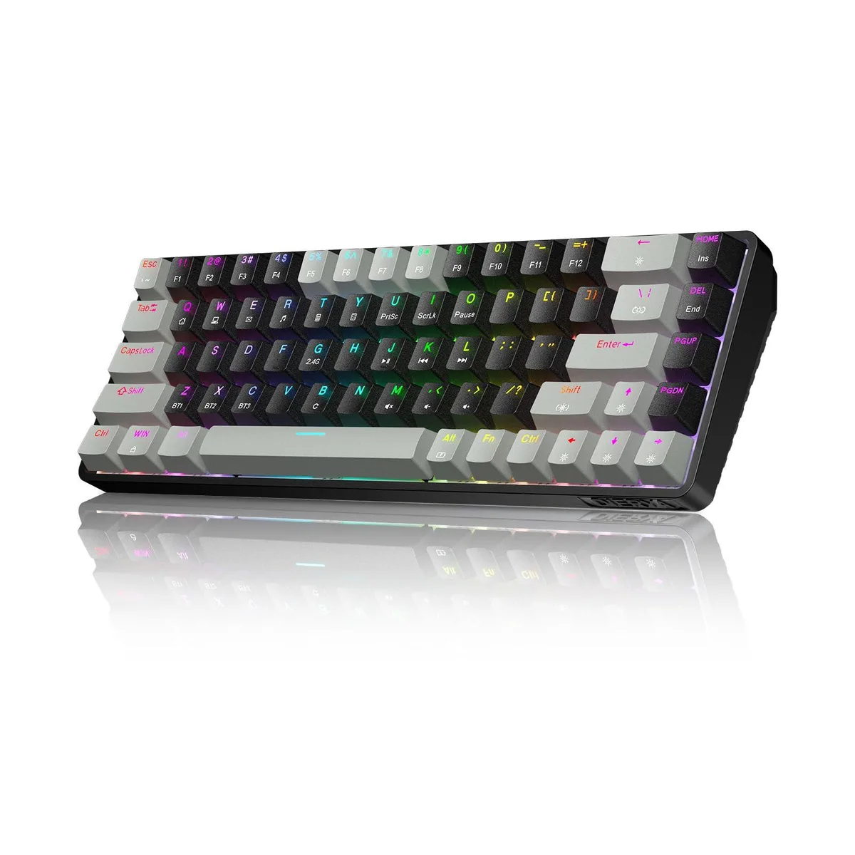  Redragon DK68 60% Wireless Mechanical Gaming Keyboard 68-Key Blue Switch RGB Bluetooth 5.0 2.4G Grey Black — product photo