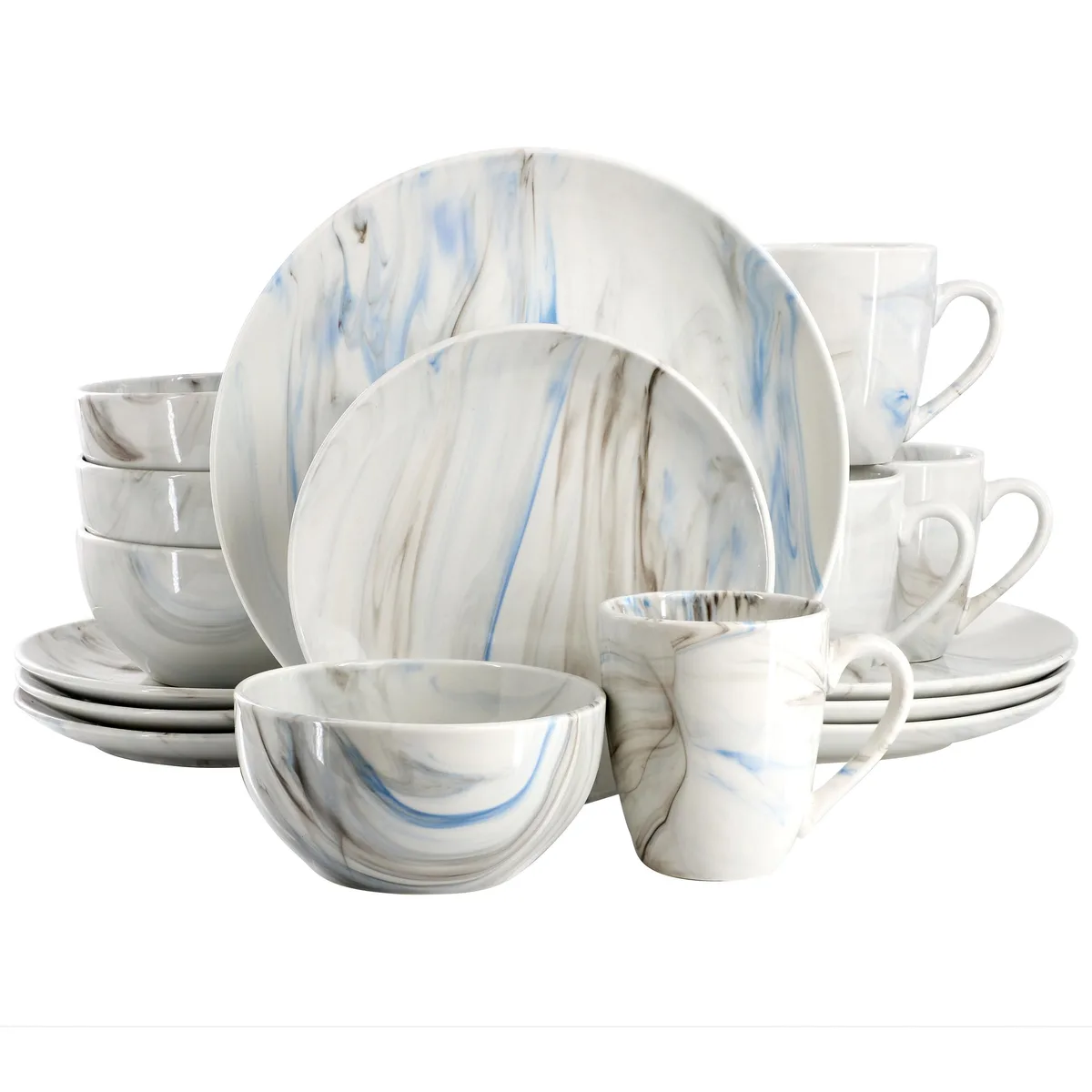 Elama Elama Fine Marble 16 Piece Porcelain Dinnerware Set Blue Gray — product photo