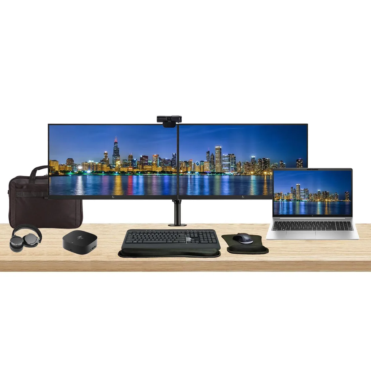 HP HP ProBook 455 G10 15.6" Ryzen 5 16GB 256GB SSD Bundle Dual 24" Monitors Dock Peripherals — product photo