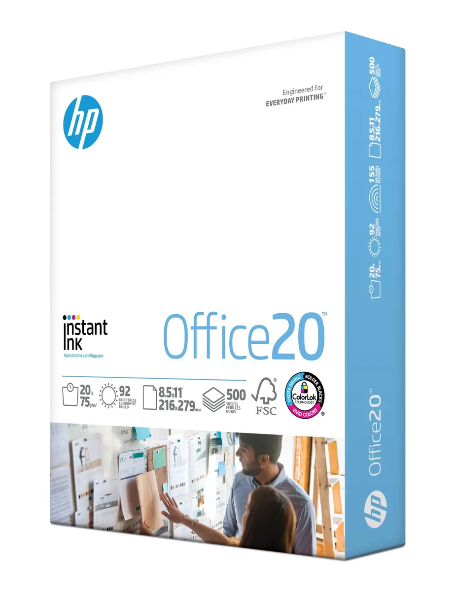 White A4 ream wrapper showing HP Papers branding and 500-sheet count