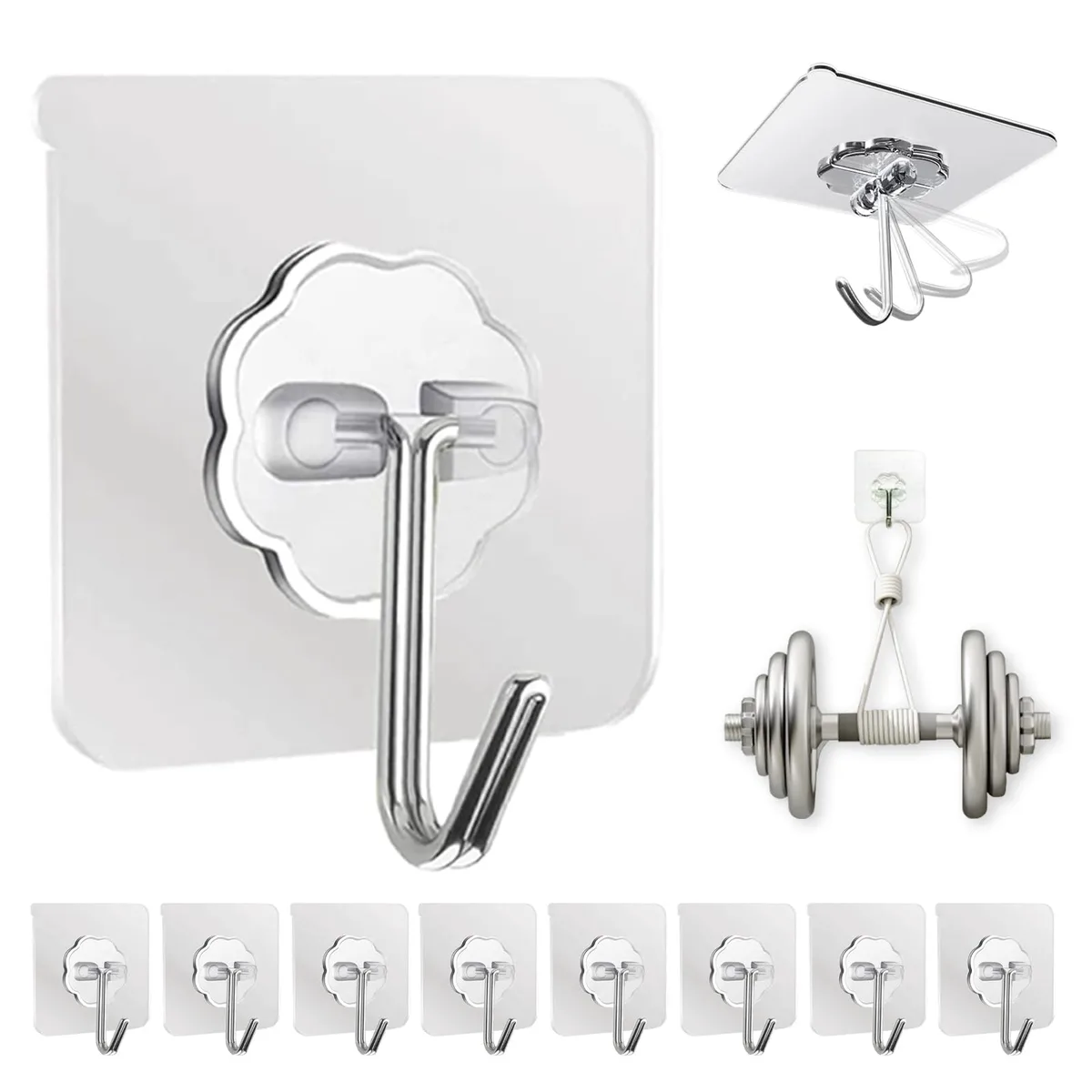  DDMY Adhesive Wall Hooks Clear 50lb 10 Pack 180 Rotatable — product photo