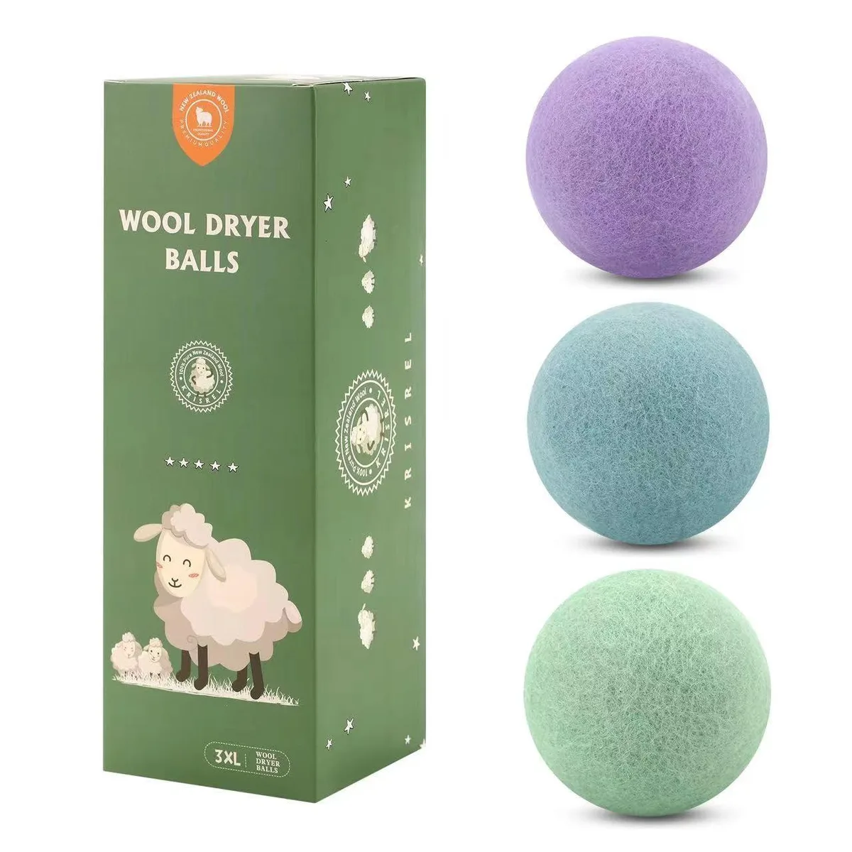  KRISREL Wool Dryer Balls 3 Pack XL Colorful — product photo
