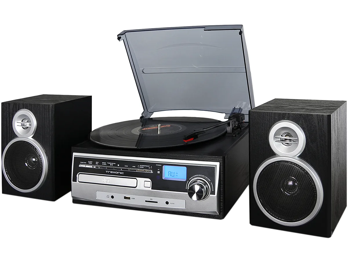 Trexonic Trexonic TRX-28SP 3-Speed Turntable System with CD, Radio, Bluetooth, USB/SD Recording & Speakers — product photo
