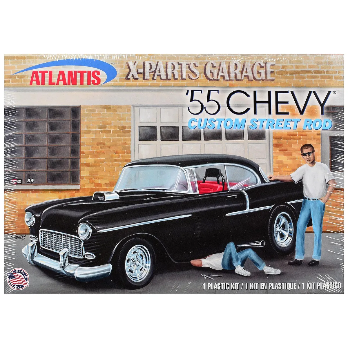 Atlantis Atlantis 1955 Chevrolet Custom Street Rod "X-Parts Garage" 1/25 Scale Model Kit — product photo