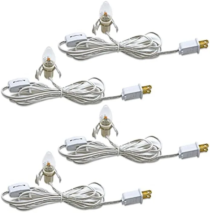 Four white cords with clip-on C7 LED bulbs and inline switches
