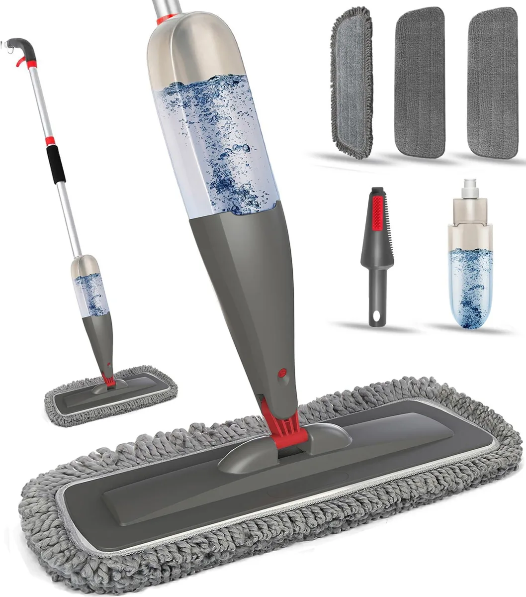 White 3M spray mop with 800 ml refillable bottle and flat microfiber head
