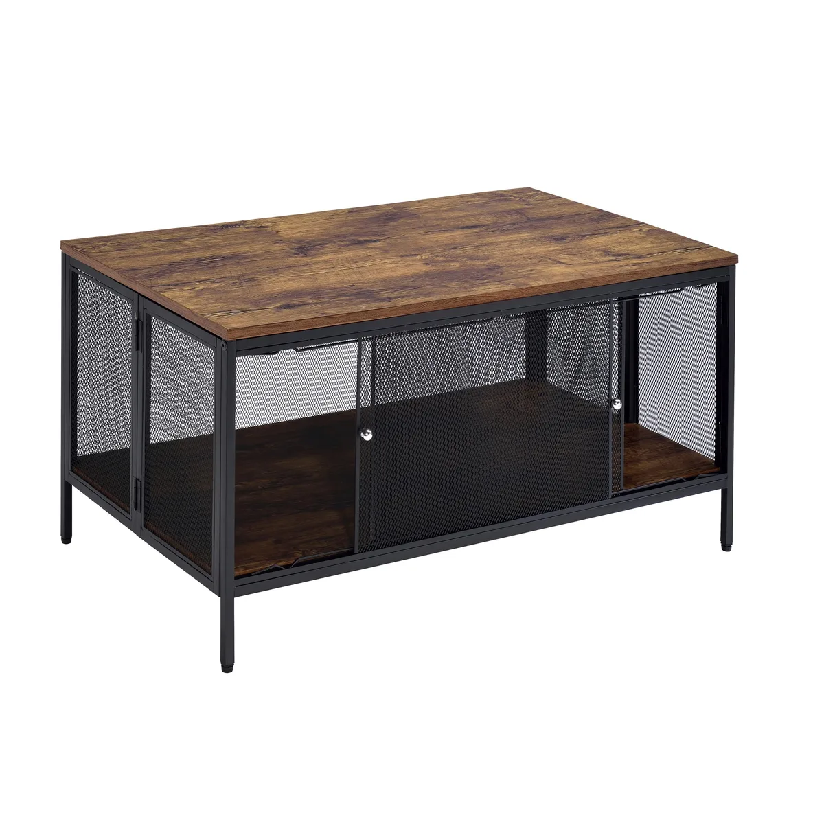 tuphen tuphen Antique Oak and Black Coffee Table with 4 Sliding Doors — product photo