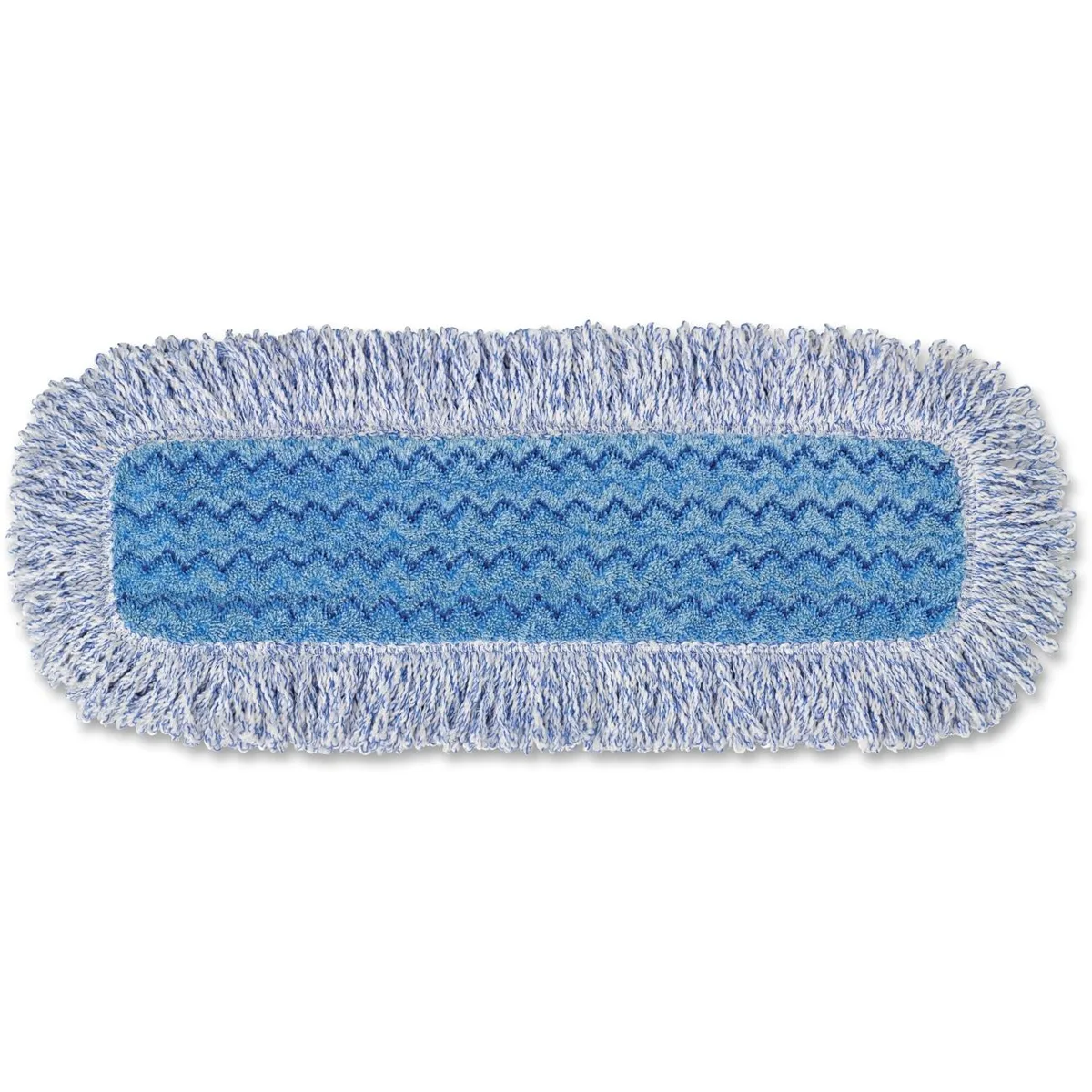Blue microfibre damp mop head, 18 inch wide, looped fringe, hook and loop backing