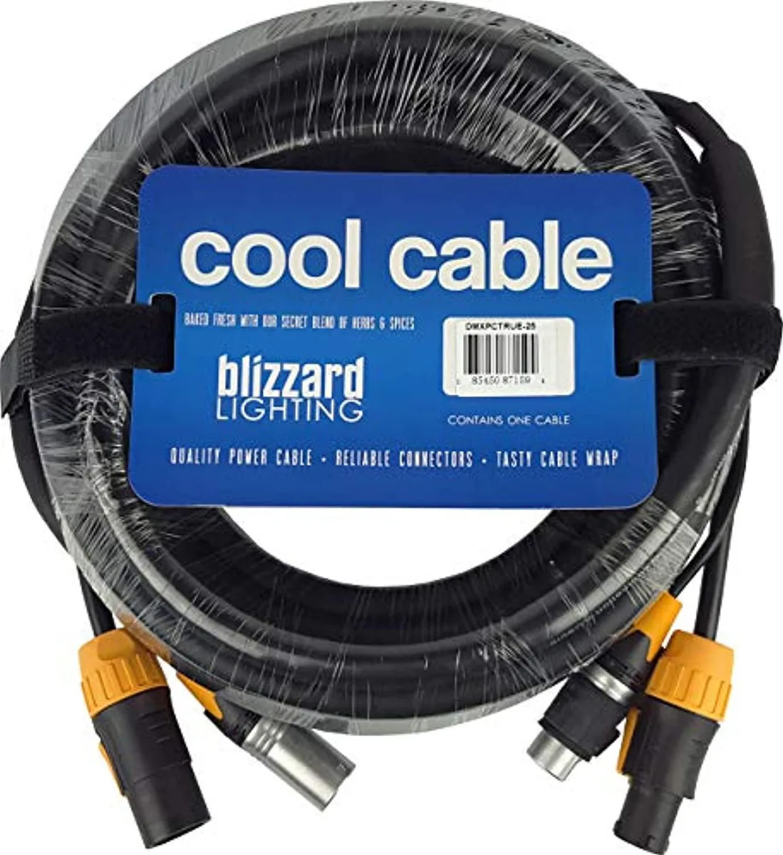 Black 25-foot combo cable with 3-pin DMX and TRUE1-compatible connectors, IP65 rated, double-shielded, flexible PVC jacket