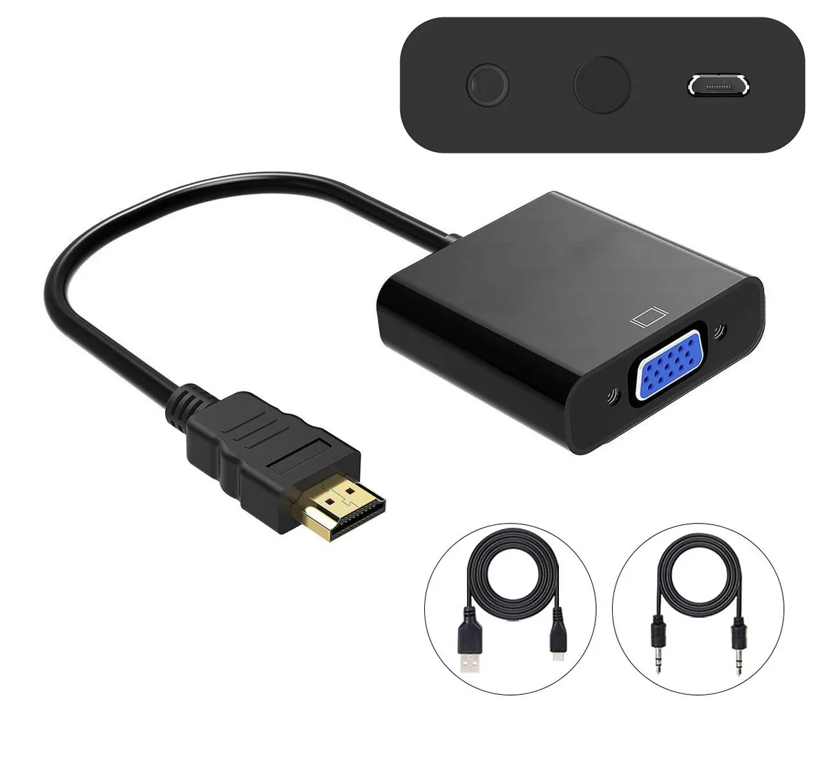 ESTONE ESTONE HDMI to VGA Adapter with 3.5mm Audio &amp; Micro USB Power 10 ft Black — product photo