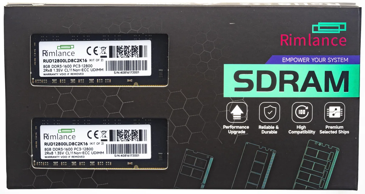 RIMLANCE RIMLANCE 16GB (2x8GB) DDR3 1600 CL11 1.35V Desktop Memory — product photo