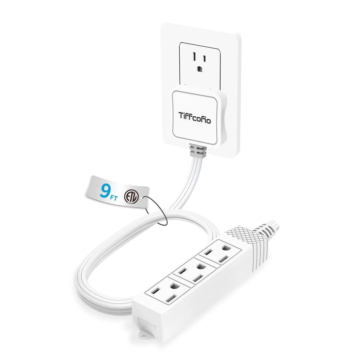  Tripp Lite 9 ft Flat Plug Extension Cord 3 Outlets 13A 16 AWG Blue — product photo