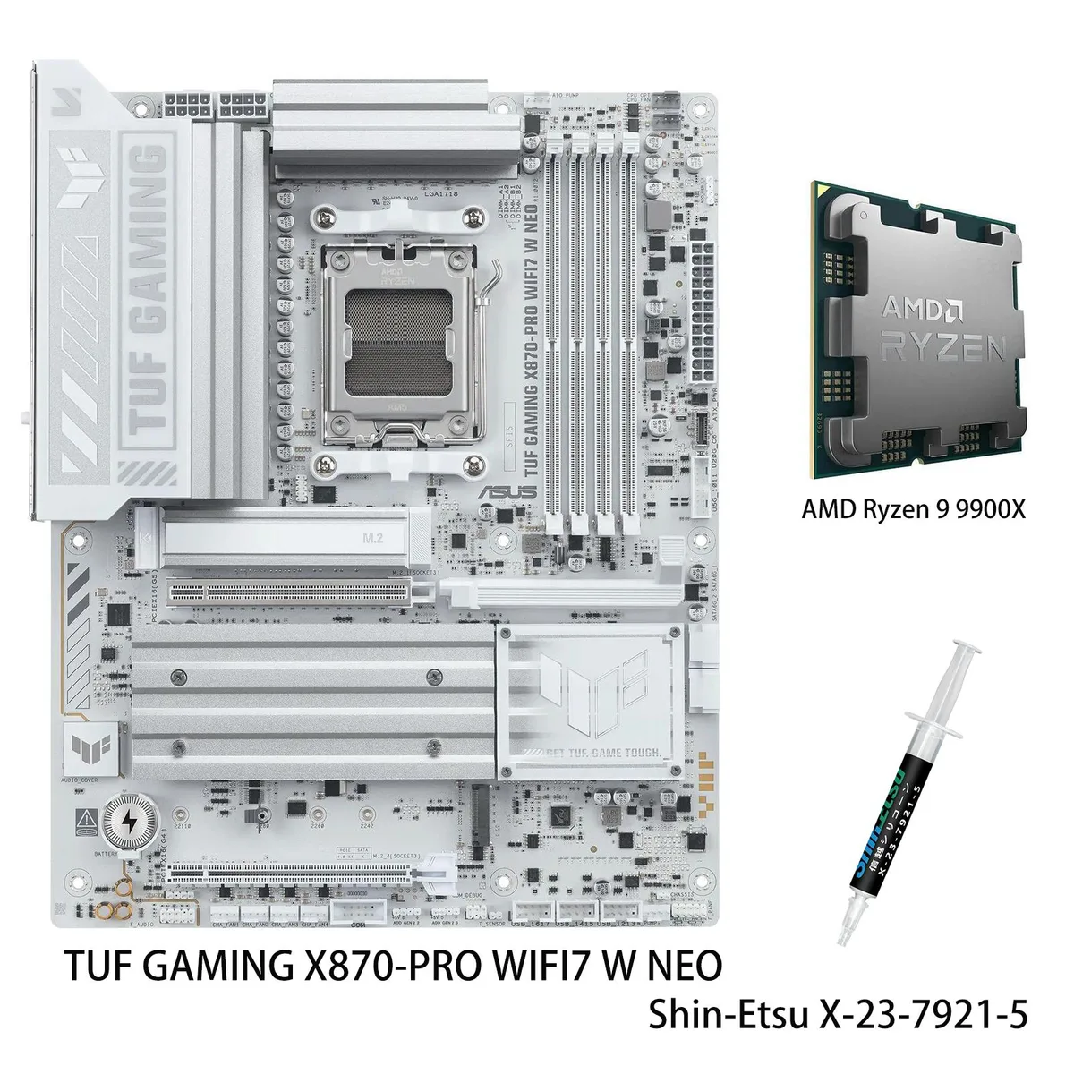 ASUS ASUS TUF GAMING X870-PRO WIFI7 W NEO AMD motherboard &amp; Ryzen 9 9900X CPU combo — product photo