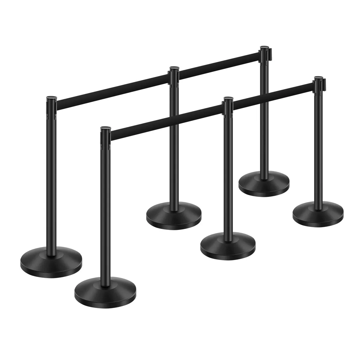 VEVOR VEVOR Stanchion Post 6 Pcs Retractable Belt 6.56 ft Carbon Steel Black Sand Fillable Base — product photo