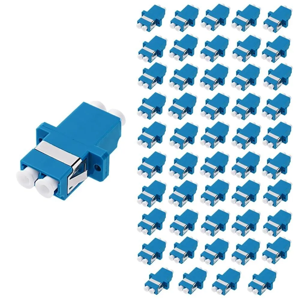 Fifty duplex LC-UPC couplers with screw-mount wings and dust caps