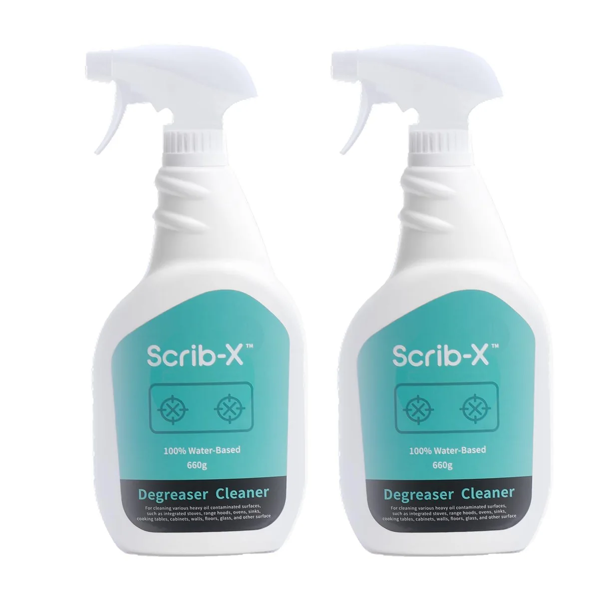 Two green spray bottles of all-purpose cleaner side by side
