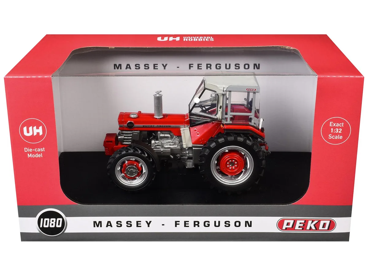UNIVERSAL HOBBIES UNIVERSAL HOBBIES Massey Ferguson 1080 4WD Tractor PEKO Cabin Red Gray Top 1/32 Diecast hobby collectible — product photo