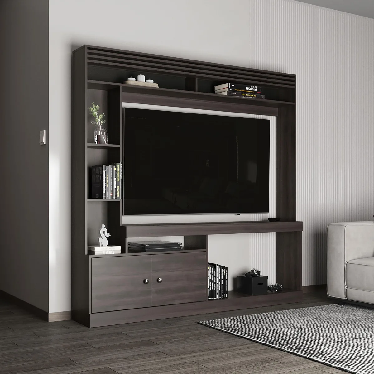 tuphen tuphen Entertainment Center 2 Doors 7 Shelves 65" Walnut — product photo