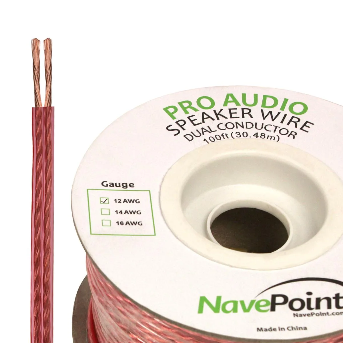 NavePoint NavePoint 100ft In Wall Speaker Wire 12 AWG 2 Conductor Clear — product photo