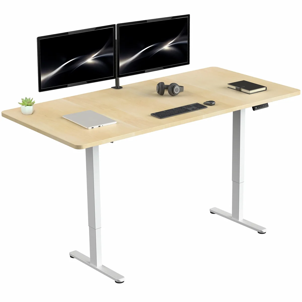 VIVO VIVO Electric Dual Motor 71 x 36 Standing Desk Light Wood White Frame office furniture — product photo