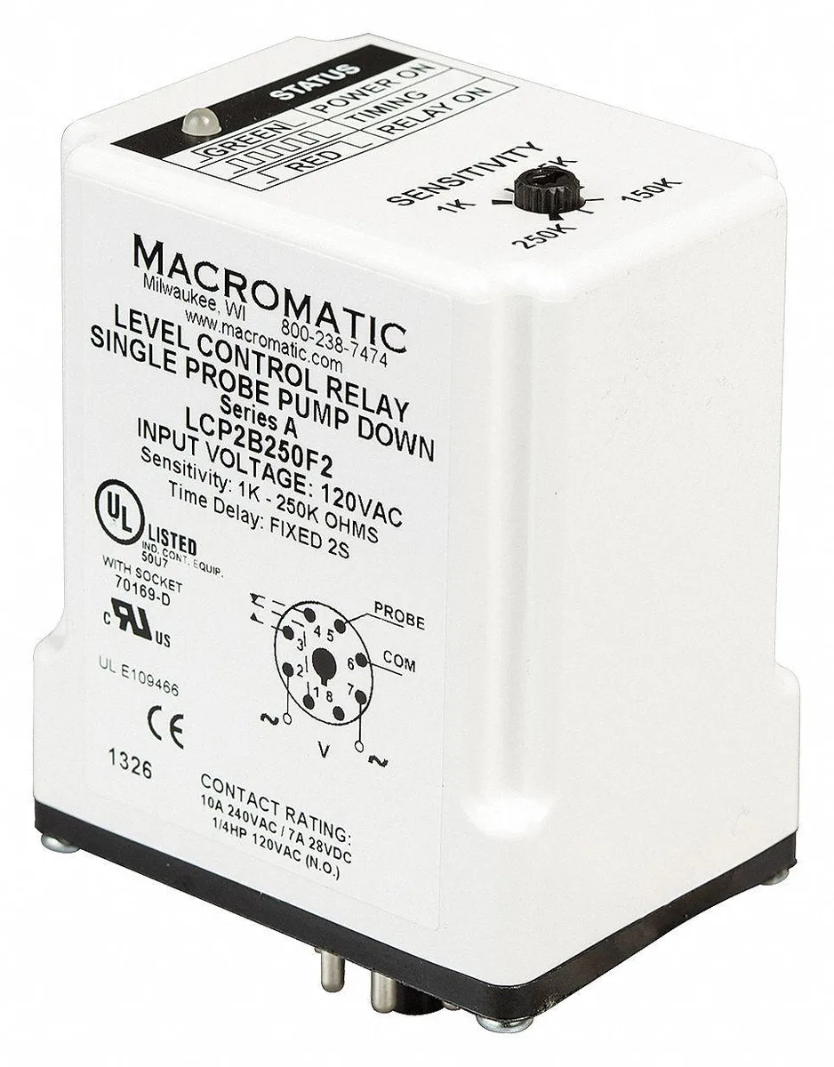 Brown octal-base control relay with eight flat pins and LED indicator