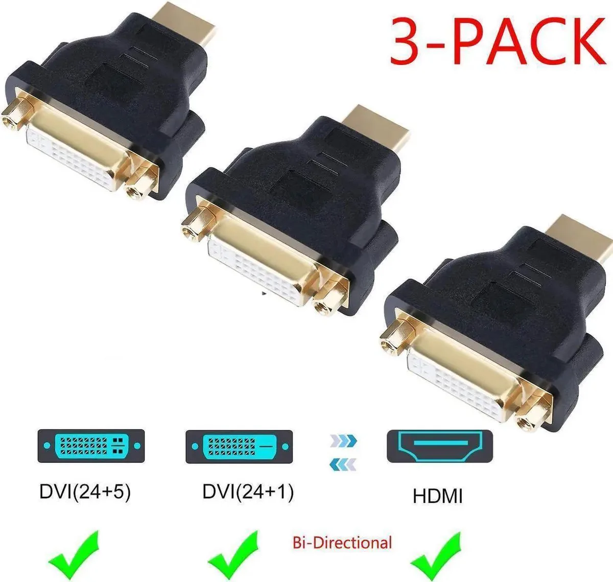 Vszerda Vszerda 3-Pack HDMI to DVI Bi-Directional Adapter 1080p — product photo