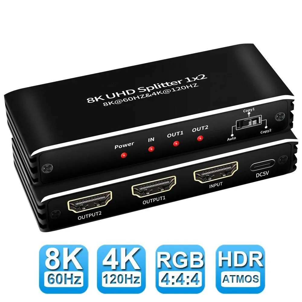 Jansicotek Jansicotek OZF8K1 HDMI 2.1 Splitter 1x2 8K@60Hz 48Gbps — product photo