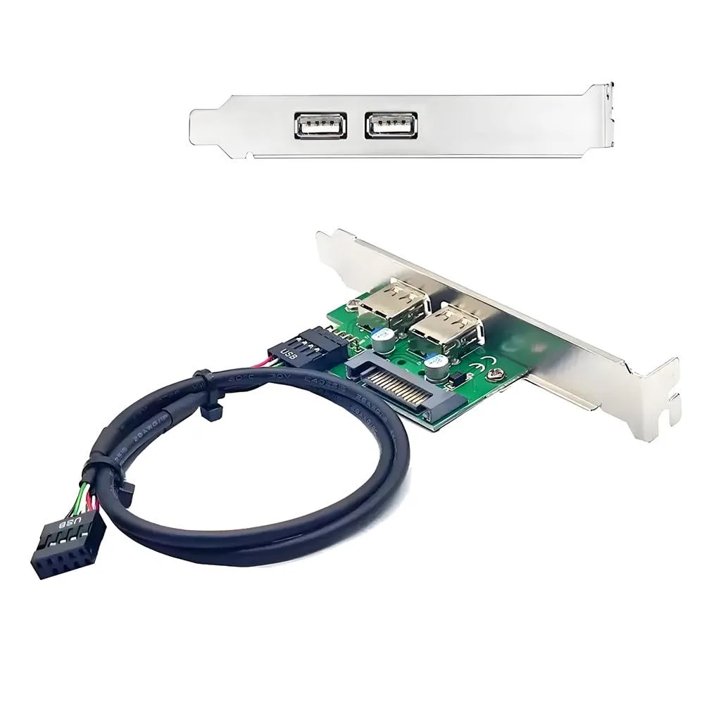 Fervit Fervit Internal Dual USB 2.0 Female Panel to 9-Pin Motherboard Cable with SATA Power and 12cm Bracket — product photo