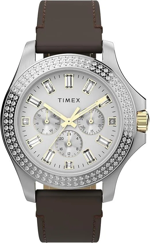 TIMEX TIMEX Kaia 40 mm two-tone crystal dial brown leather strap watch — product photo