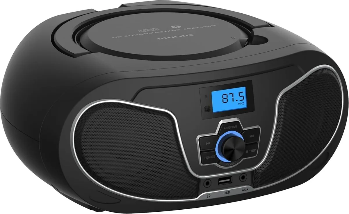  Philips AZ328/37 Boombox Black Bluetooth FM USB AUX CD 30 preset 32GB — product photo