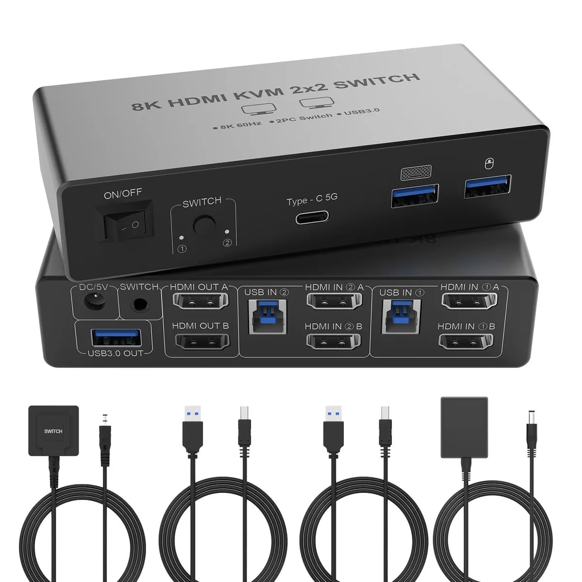 WRIARICH WRIARICH 202HD 8K@60Hz HDMI KVM Switch 2 Monitors 2 Computers — product photo